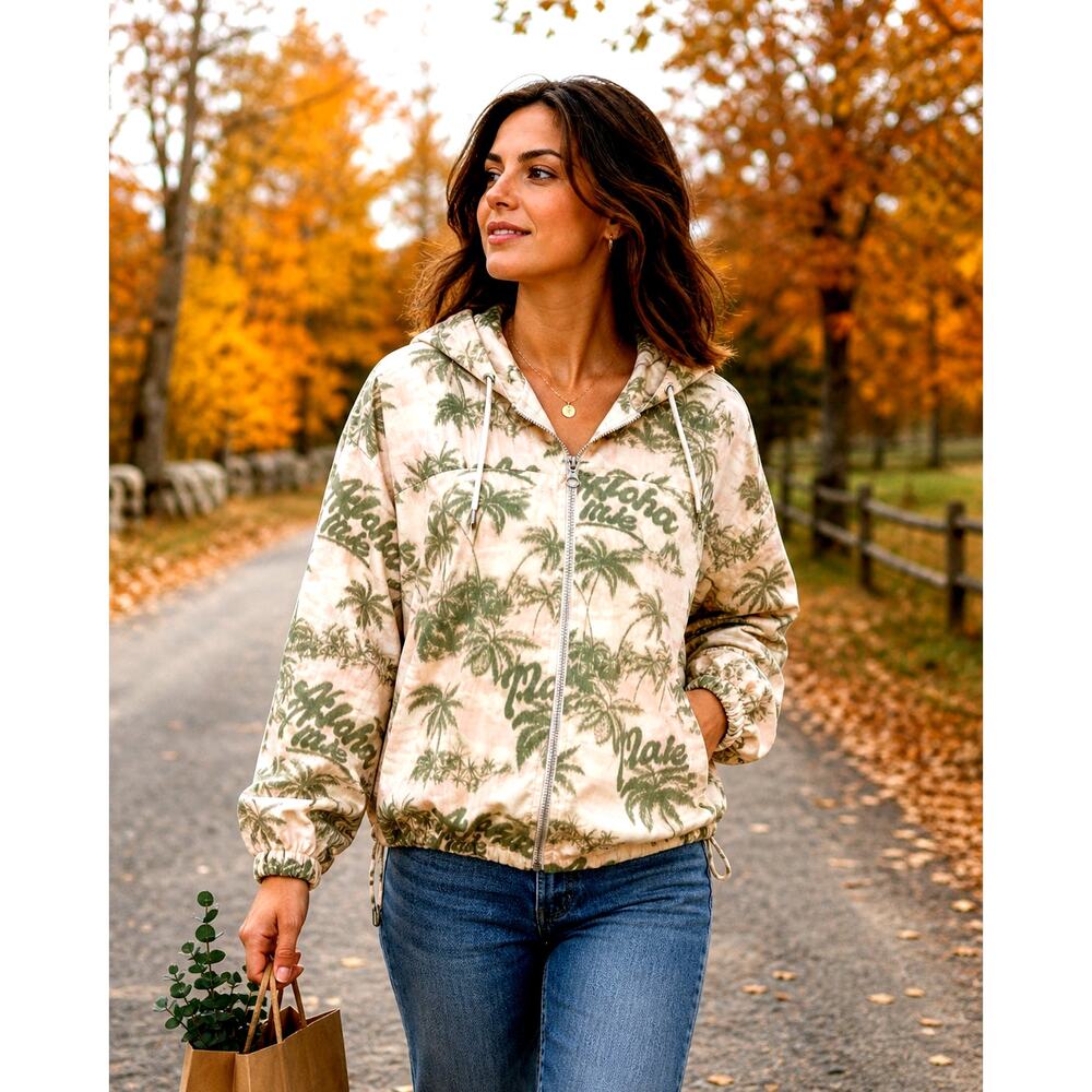 Maje Palm Tree Print Jacket with hood Size 40 (L)